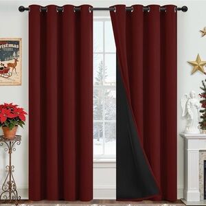 Thermal Blackout Grommet-Top Curtain Panel - Burgundy 100% blackout